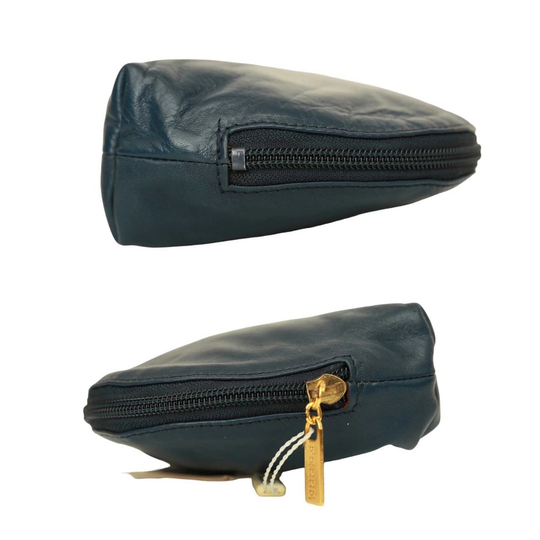Ferre Blue Leather Zipper Opening Clutch Bag Handbag - 3