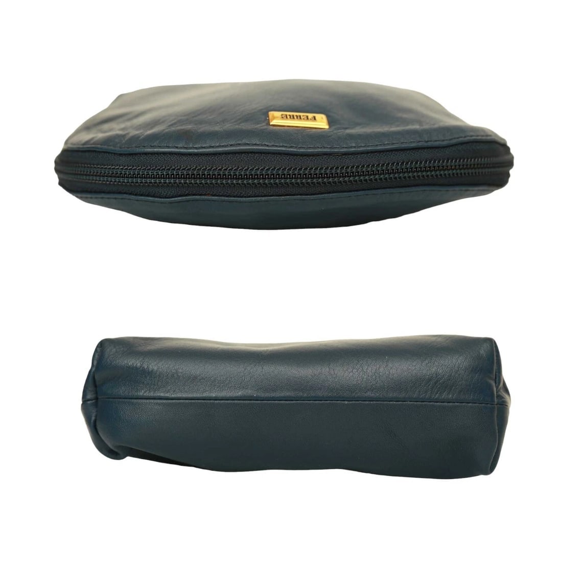 Ferre Blue Leather Zipper Opening Clutch Bag Handbag - 4