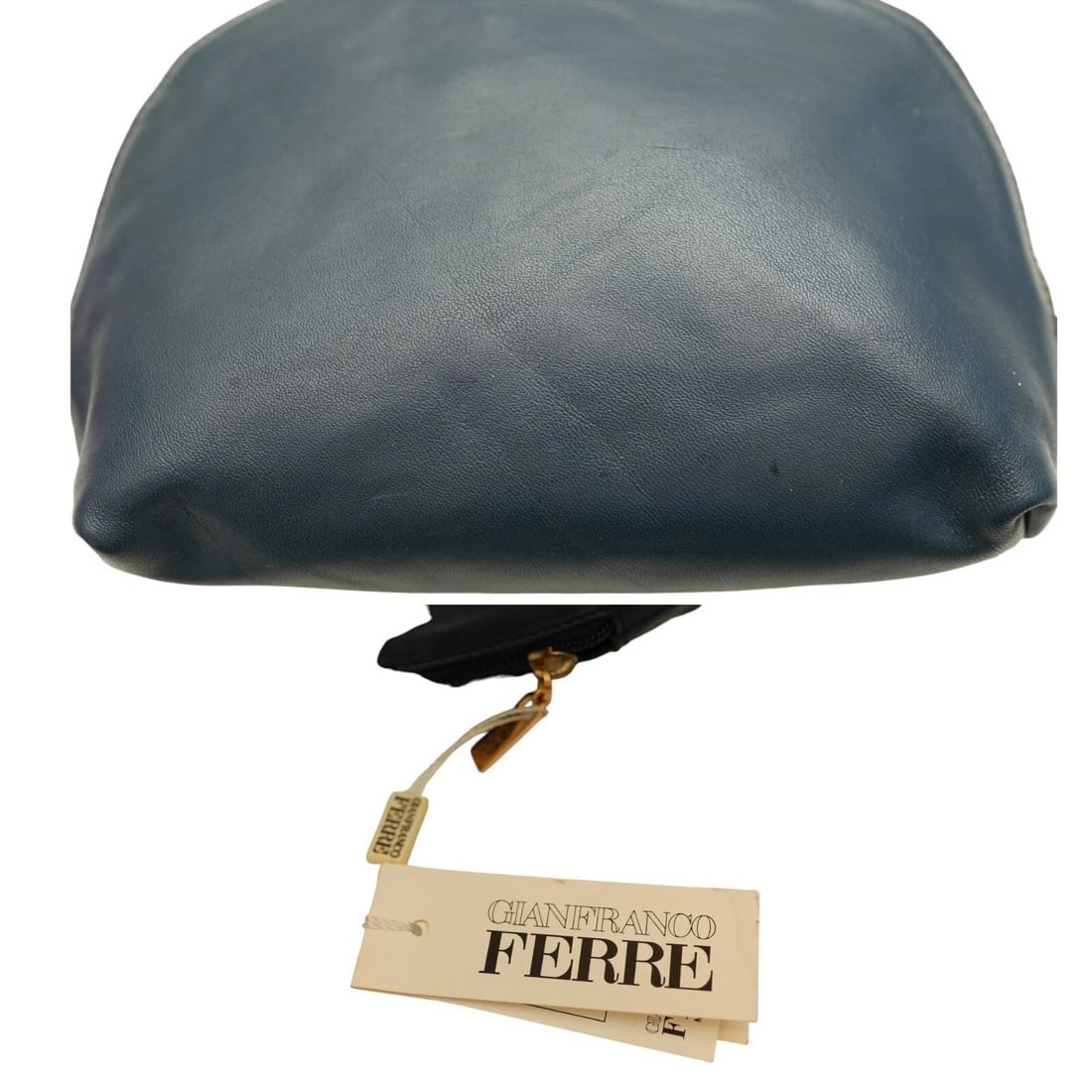 Ferre Blue Leather Zipper Opening Clutch Bag Handbag - 6
