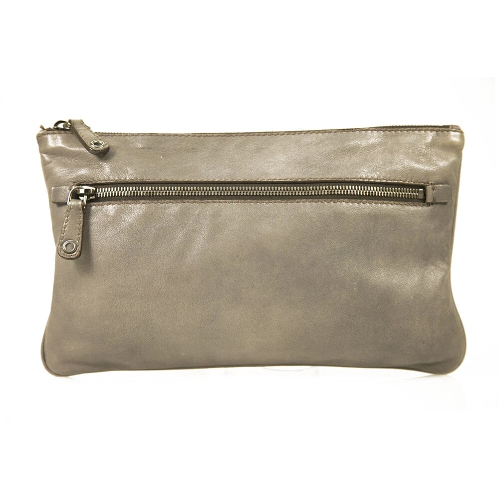 Miu Miu gray distressed leather medium sized clutch bag with gunmetal hardware - 2
