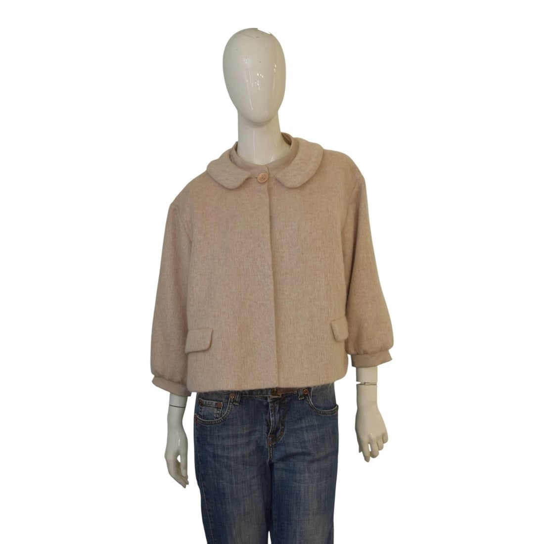 Schumacher Beige Cropped Wool-Blend Jacket 3/4 length sleeves Peter Pan collar M (1 of 6)