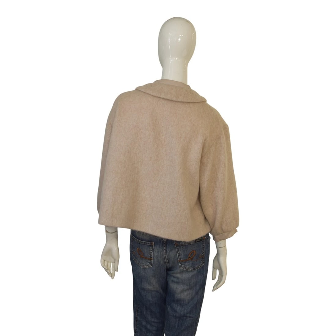 Schumacher Beige Cropped Wool-Blend Jacket 3/4 length sleeves Peter Pan collar M - 2