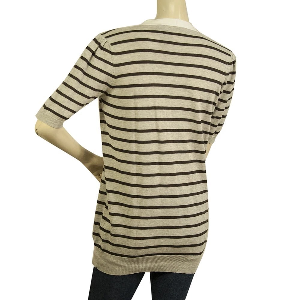 Fabiana Filippi Gray Brown Cotton Knit Striped Short Sleeve Cardigan Cardi - 2