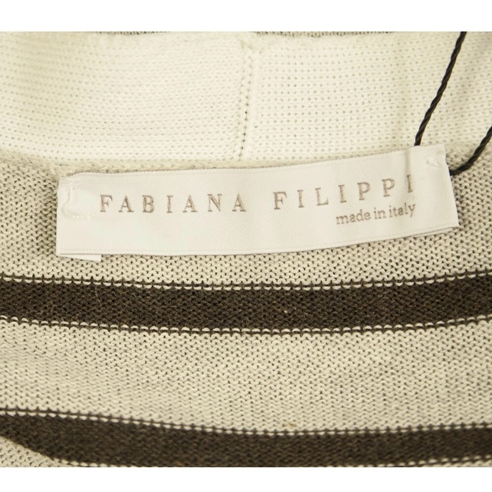 Fabiana Filippi Gray Brown Cotton Knit Striped Short Sleeve Cardigan Cardi - 3