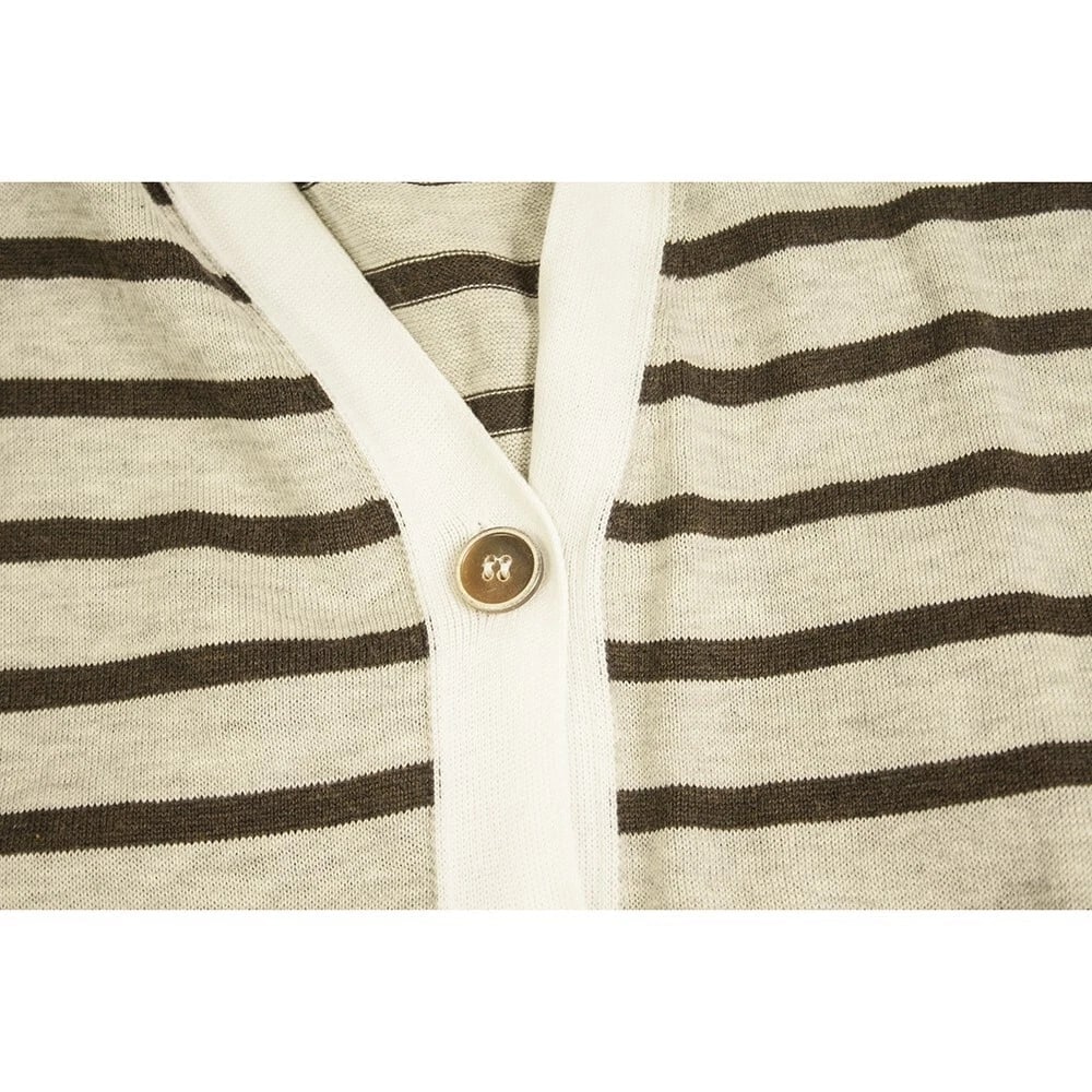 Fabiana Filippi Gray Brown Cotton Knit Striped Short Sleeve Cardigan Cardi - 5