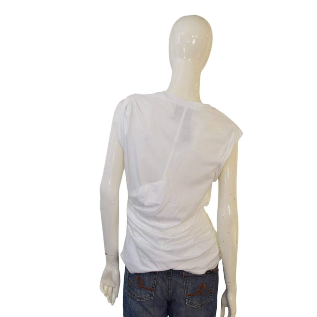 3.1 Phillip Lim White Cotton Draped Side Sleeveless Tank Top size S - 2