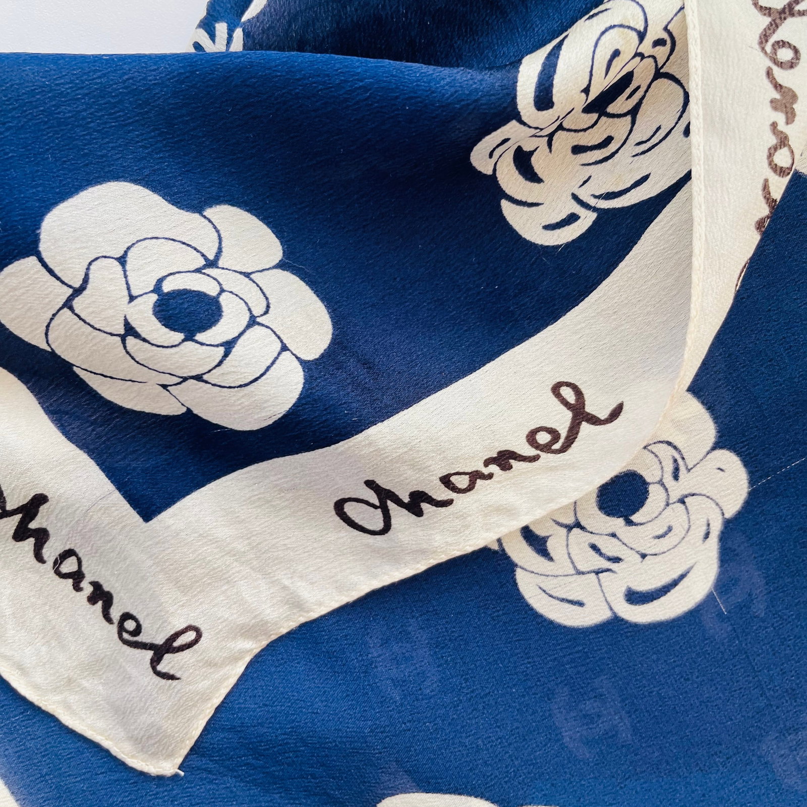 Chanel Navy Blue Monogram 100% Silk Scarf - 6