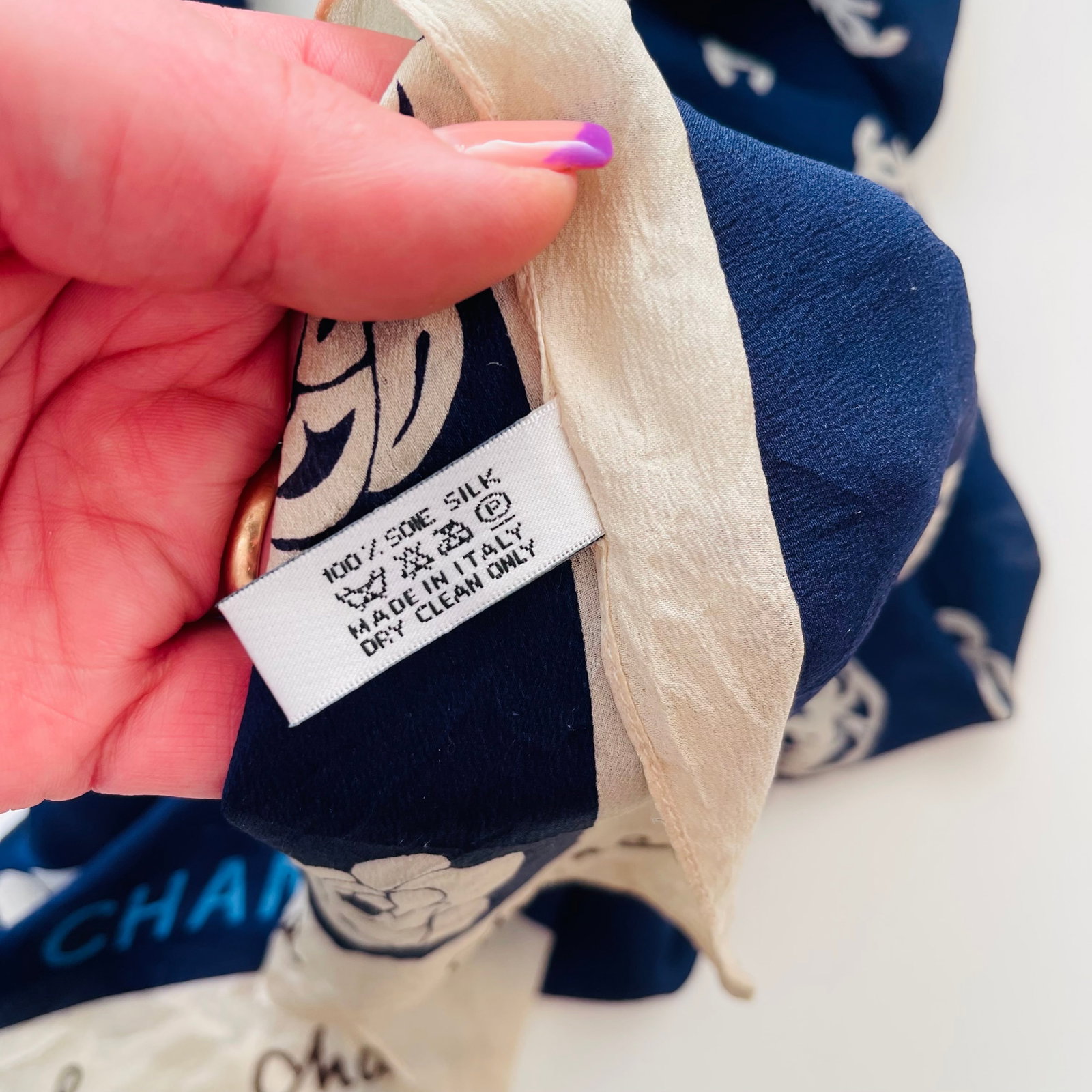Chanel Navy Blue Monogram 100% Silk Scarf - 8