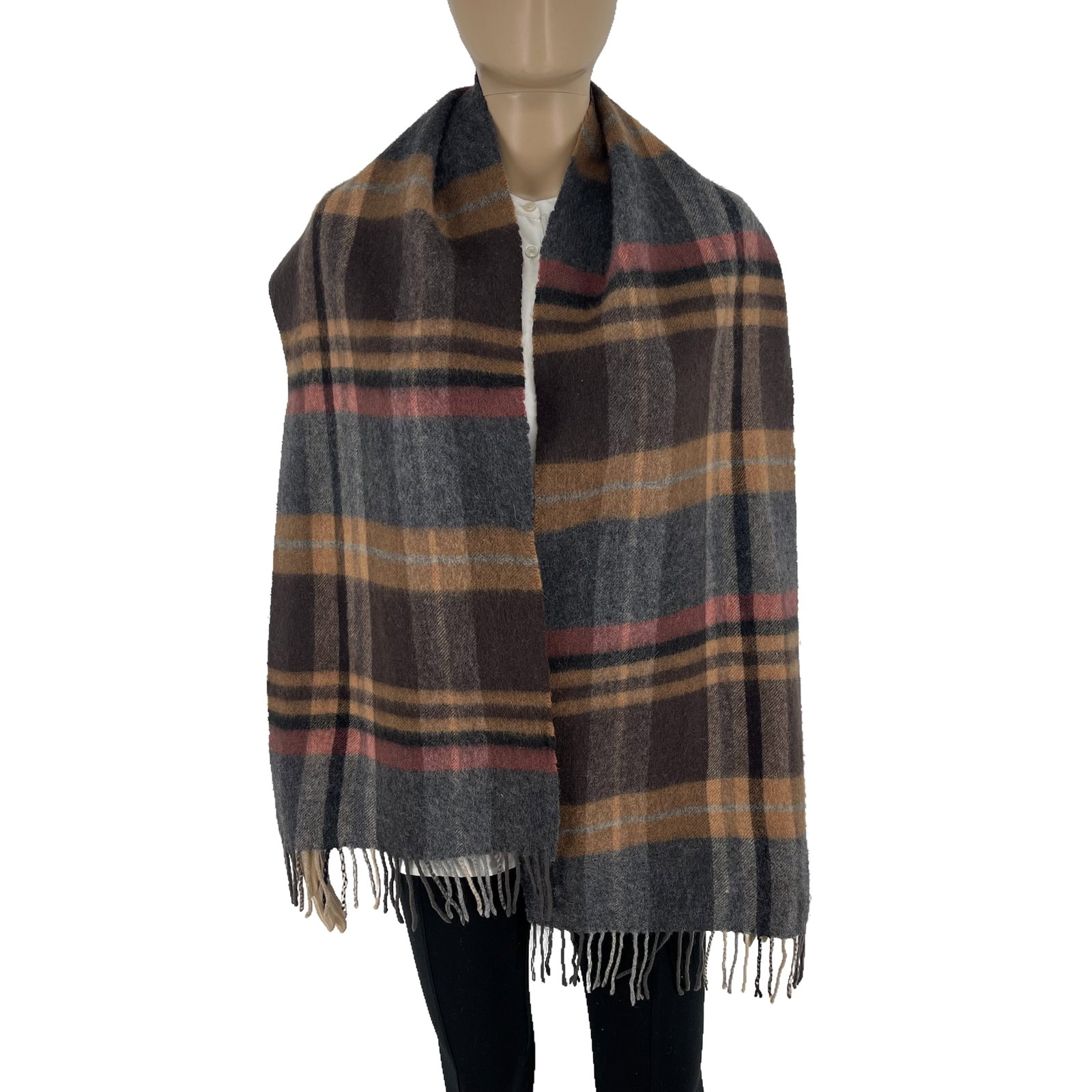 Barbour Brown Plaid 100% Wool Scarf (1 of 10)