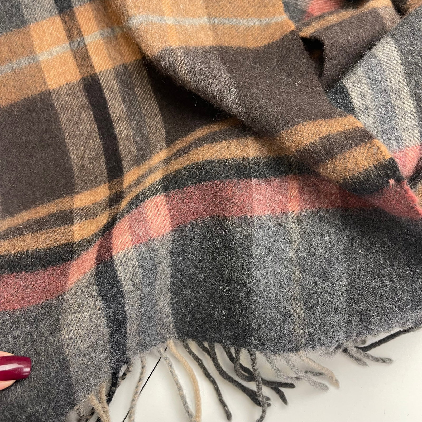 Barbour Brown Plaid 100% Wool Scarf - 6