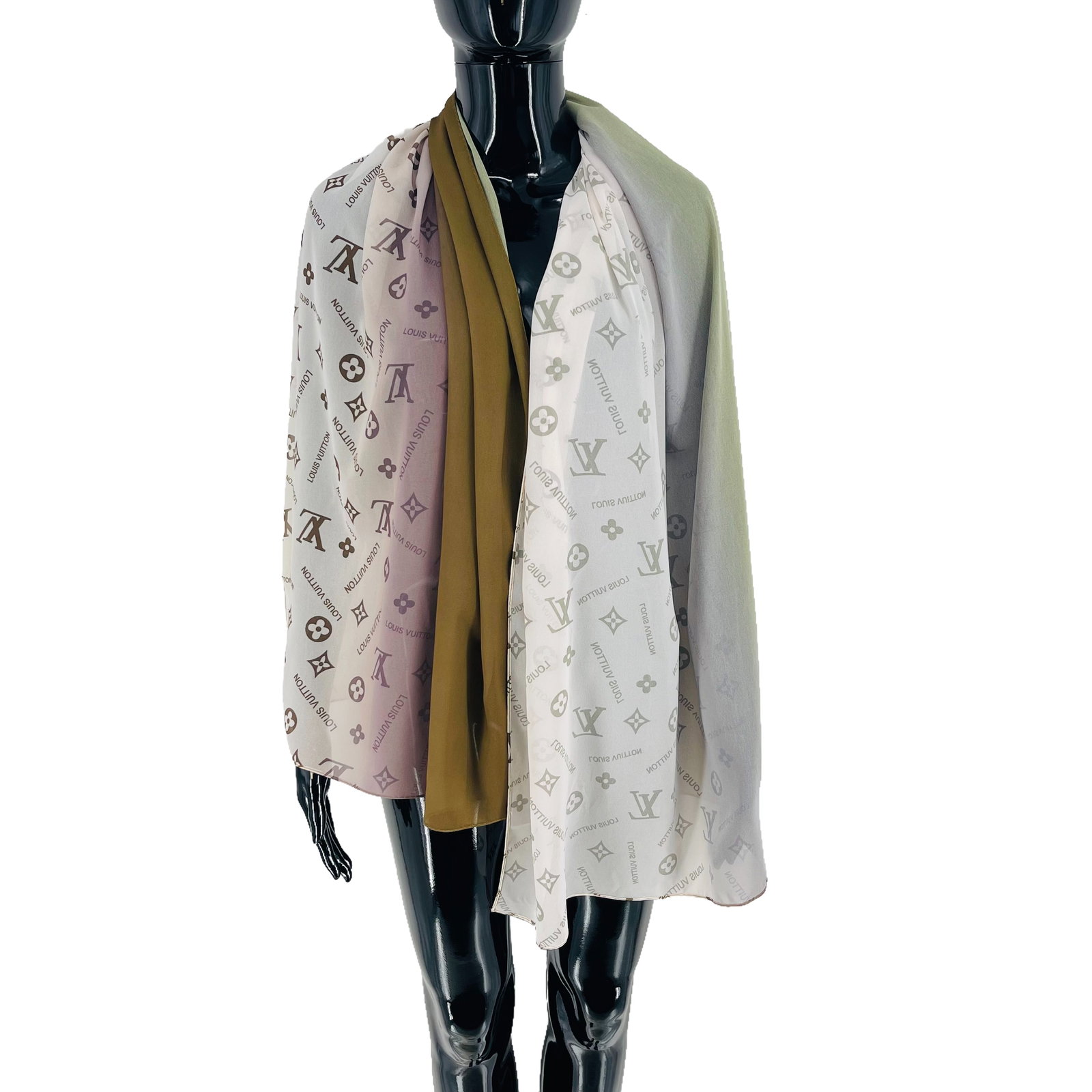 Louis Vuitton White Monogram 100% Silk Scarf: Title: Louis Vuitton White Monogram 100% Silk Scarf Brand:Louis Vuitton Date/Period:Modern Materials:100% Silk Size:One Size Description:Louis Vuitton White Monogram 100% Silk Scarf Reserve: $100.00 S