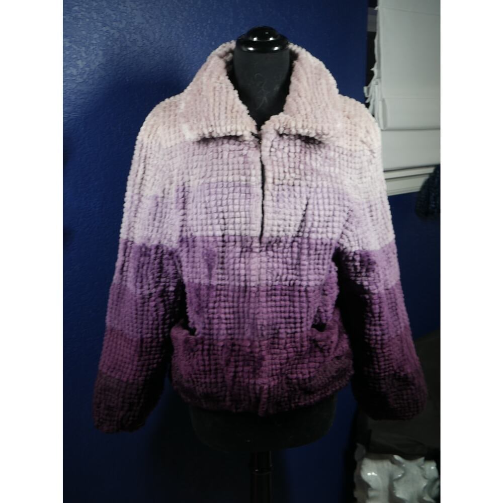 Gorgeous Designer Ombre Purple Check Sheared Beaver Fur Coat Jacket (1 of 6)