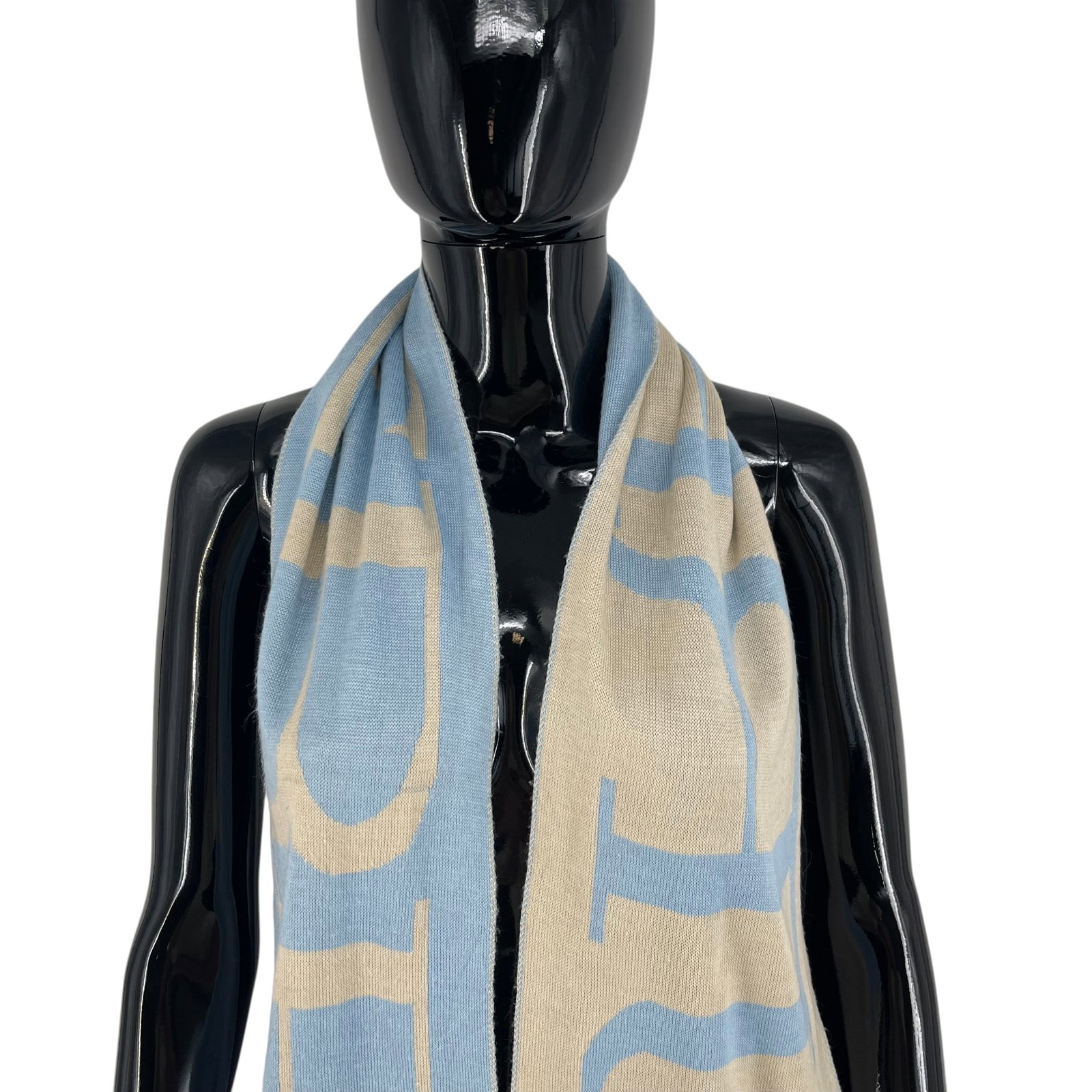 Burberry Blue & Beige Reversible Logo 100% Wool Scarf - 2
