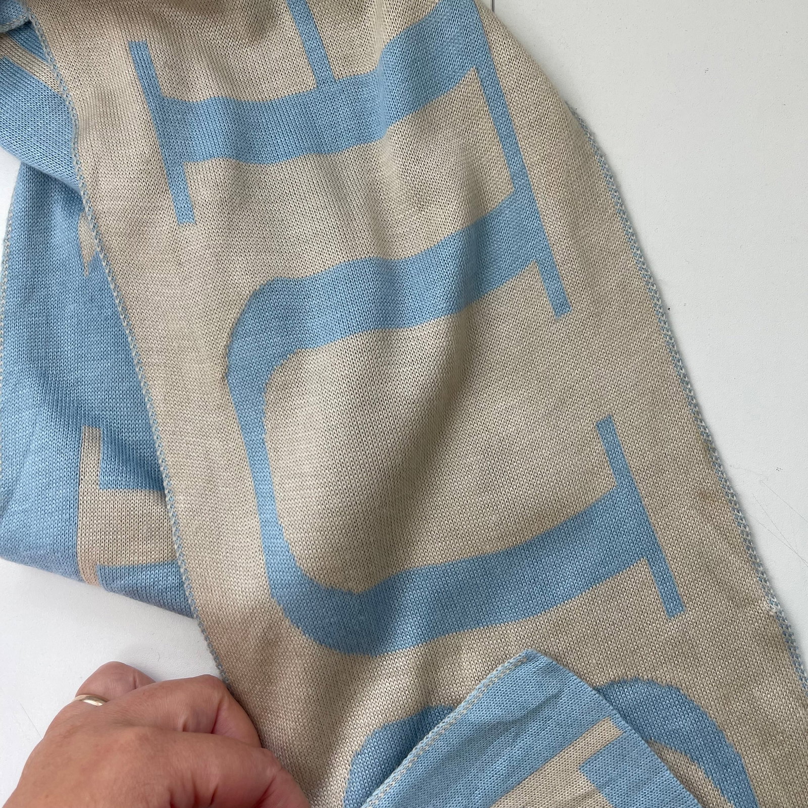 Burberry Blue & Beige Reversible Logo 100% Wool Scarf - 4