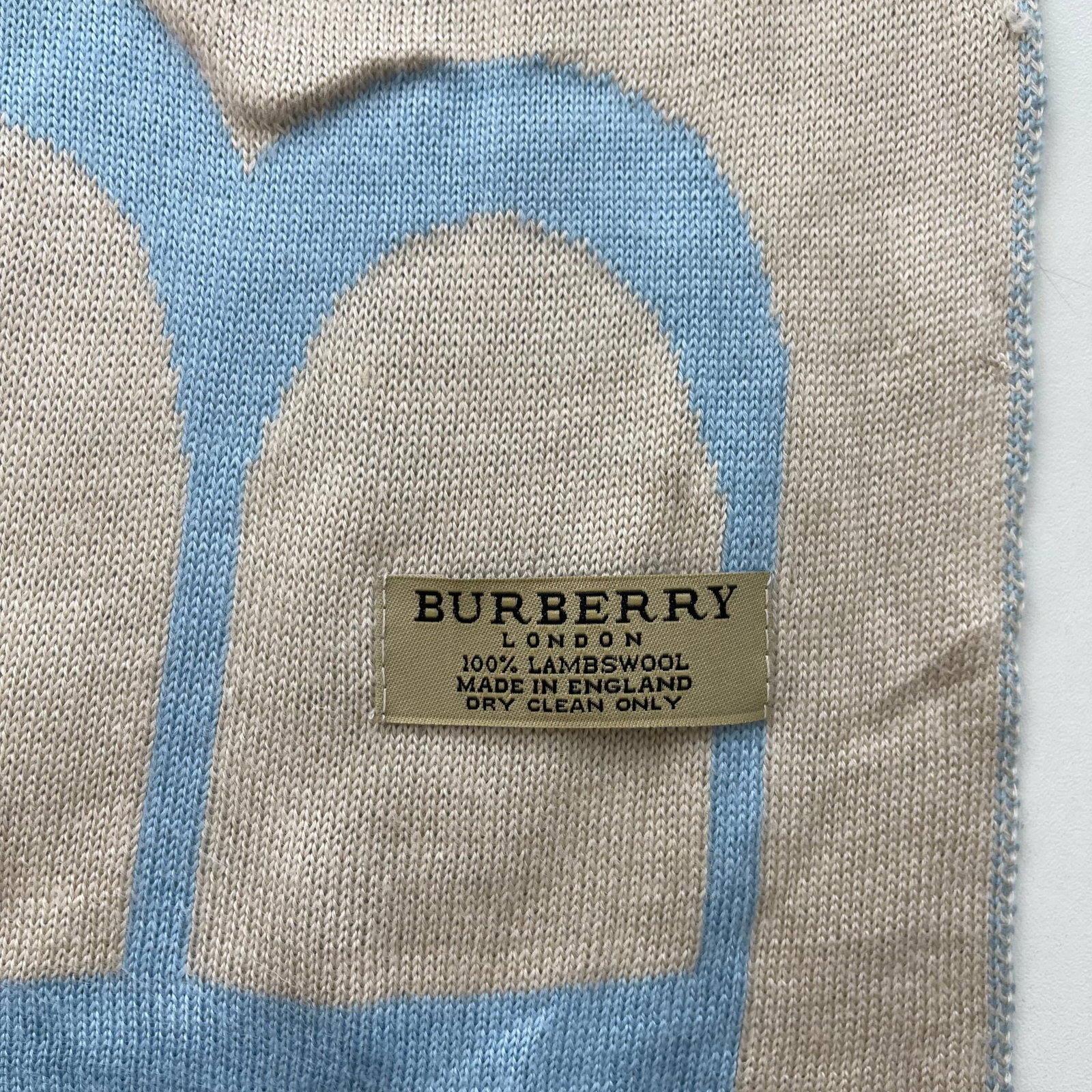 Burberry Blue & Beige Reversible Logo 100% Wool Scarf - 5
