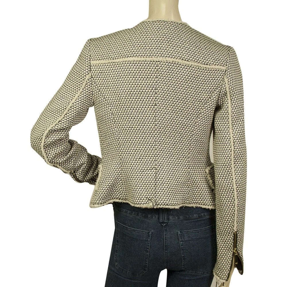 Michael Kors Black & White Open Front Zippers Cotton Linen Tweed jacket size 2 - 2