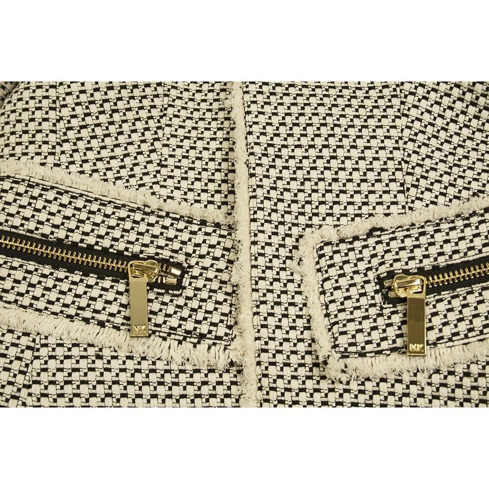Michael Kors Black & White Open Front Zippers Cotton Linen Tweed jacket size 2 - 4