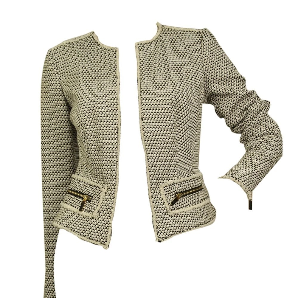Michael Kors Black & White Open Front Zippers Cotton Linen Tweed jacket size 2 - 6