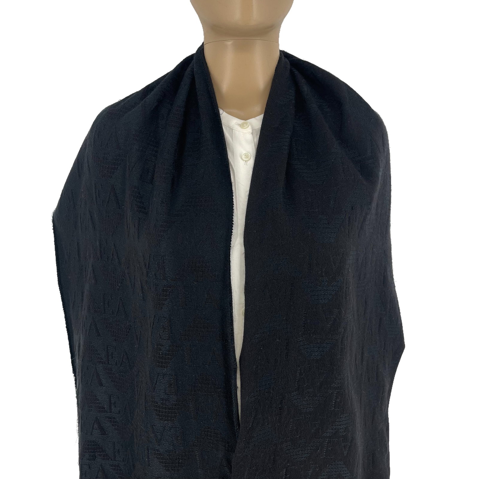 Emporio Armani Black Printed 80% Wool 20% Silk Scarf - 2