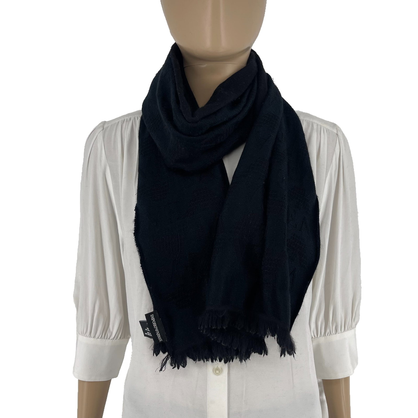 Emporio Armani Black Printed 80% Wool 20% Silk Scarf - 4