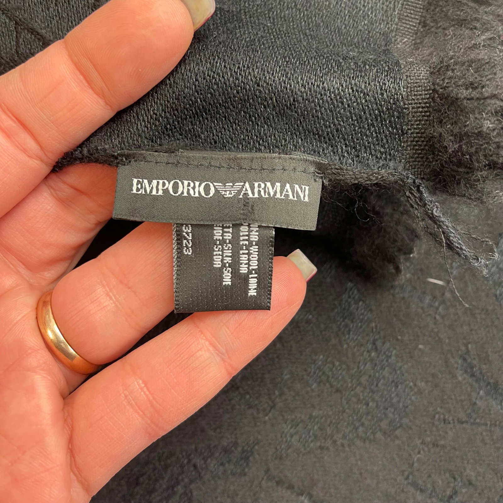 Emporio Armani Black Printed 80% Wool 20% Silk Scarf - 6