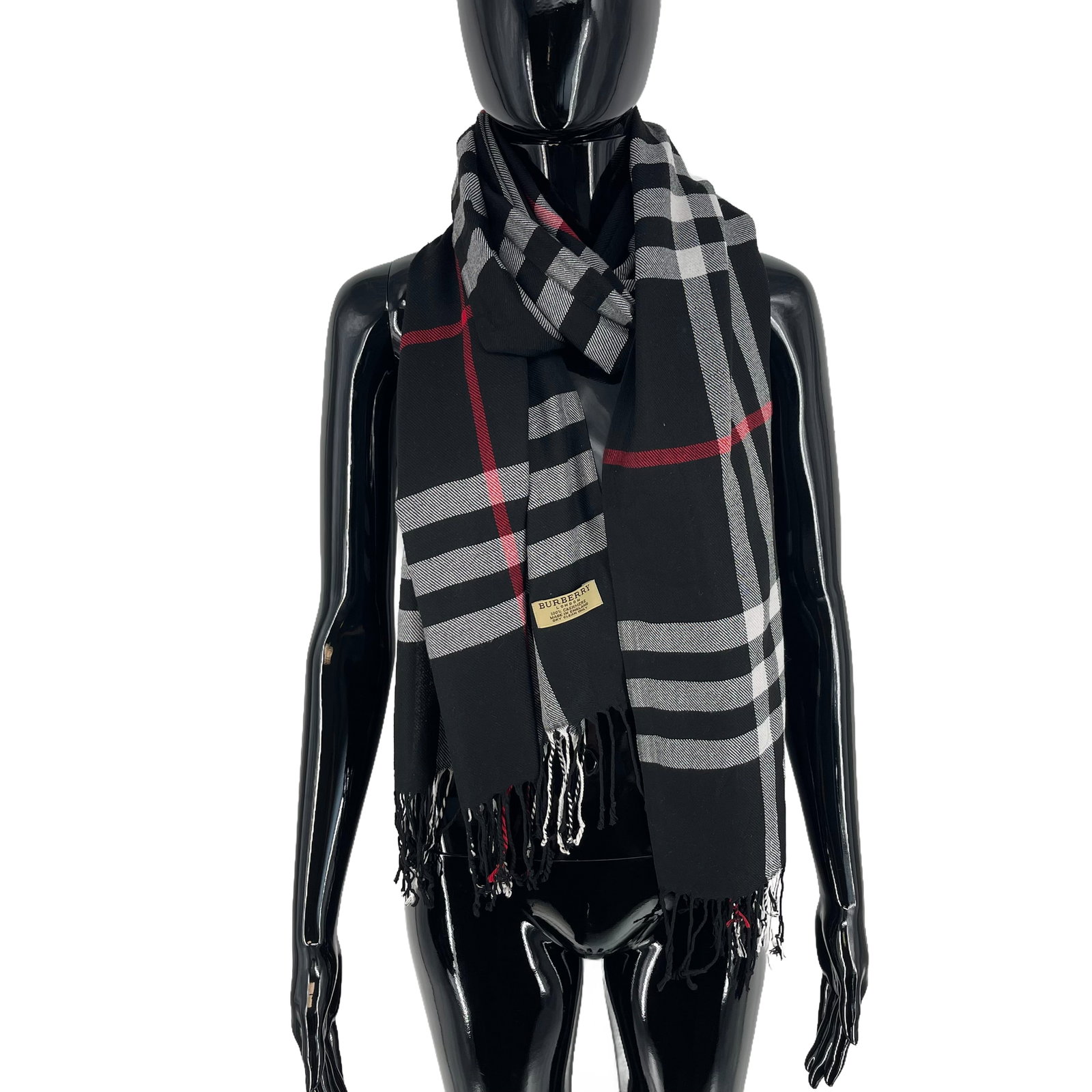 Burberry Black Plaid 100% Cashmere Scarf - 4