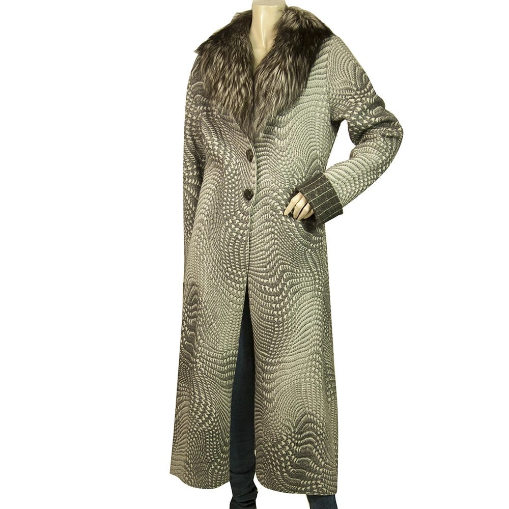 Angelo Marani Gray Merino Wool Calf Length Winter Warm Fur Collar Coat sz 46 (1 of 10)