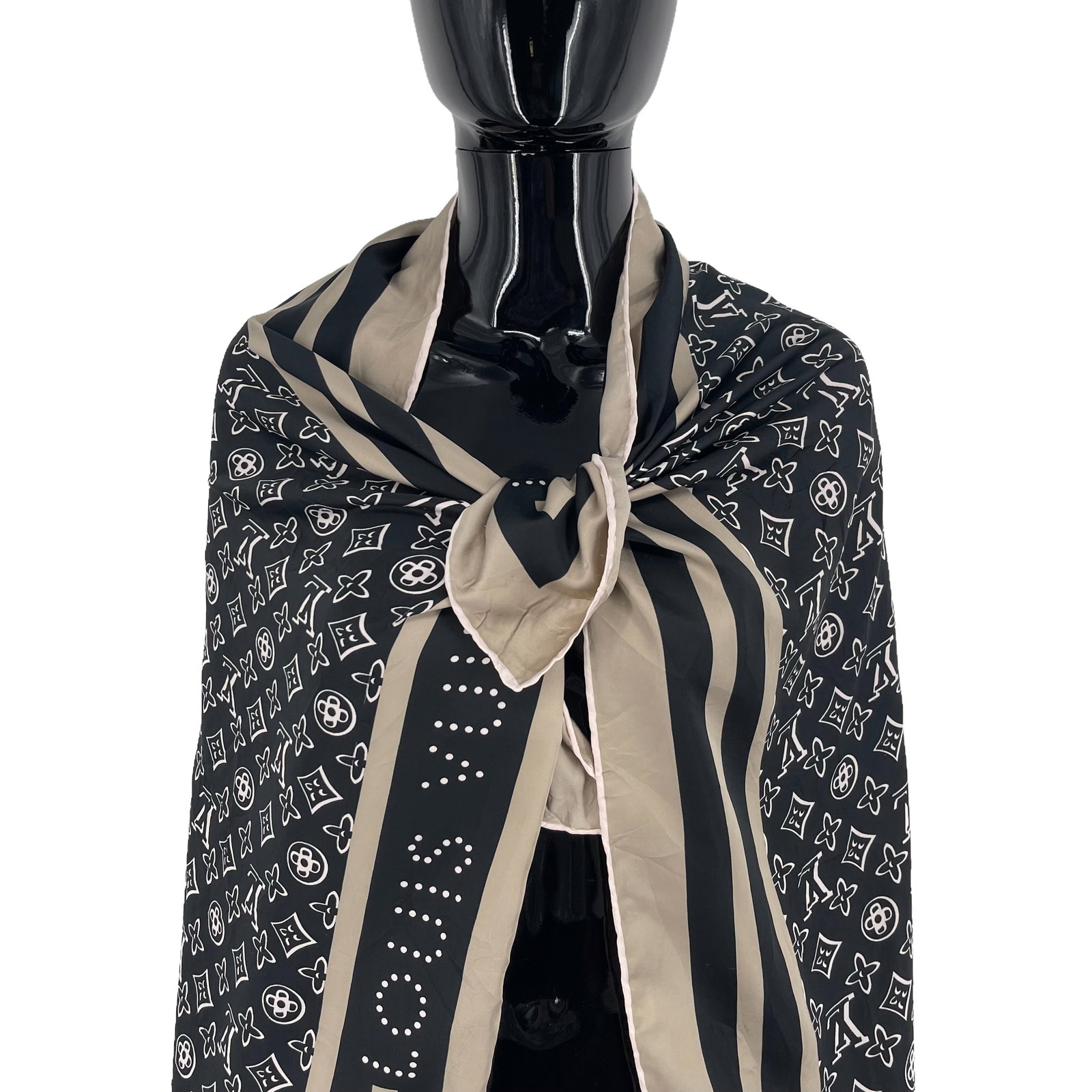 Louis Vuitton Black Monogram 100% Silk Scarf - 2