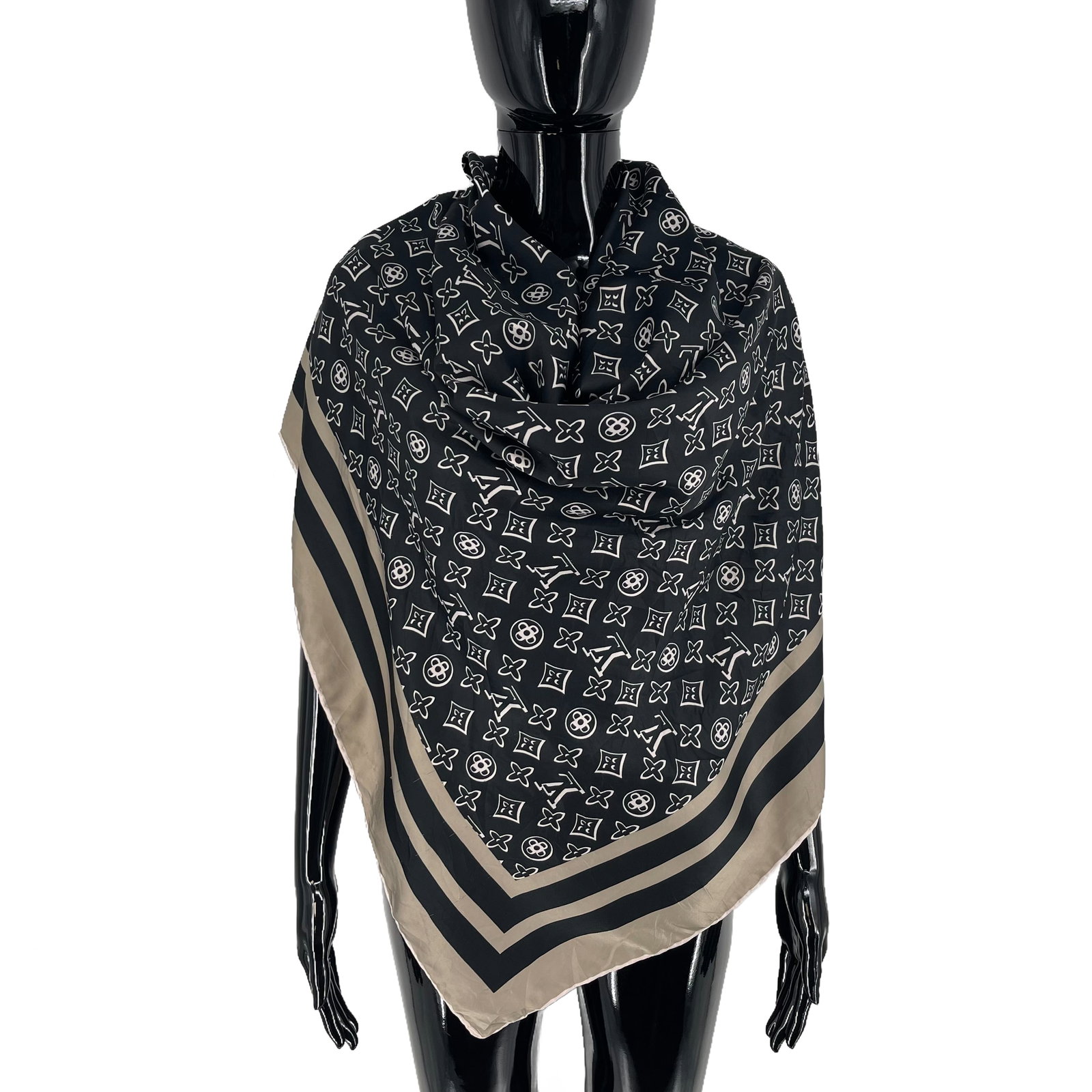 Louis Vuitton Black Monogram 100% Silk Scarf - 4
