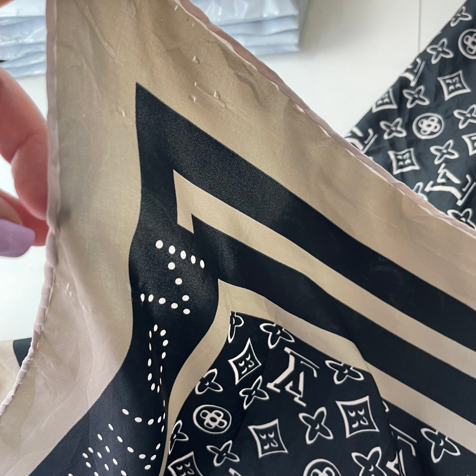 Louis Vuitton Black Monogram 100% Silk Scarf - 6