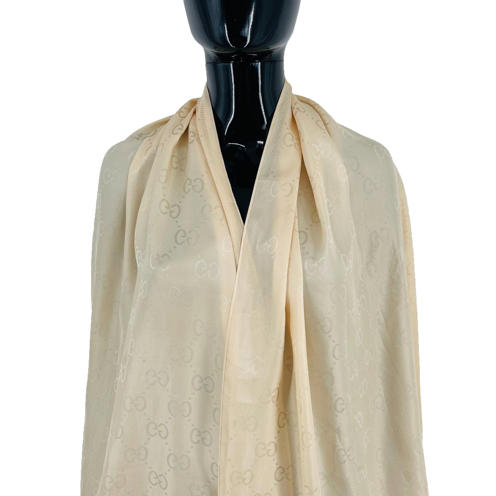 Gucci Beige Logo Silk Scarf - 2