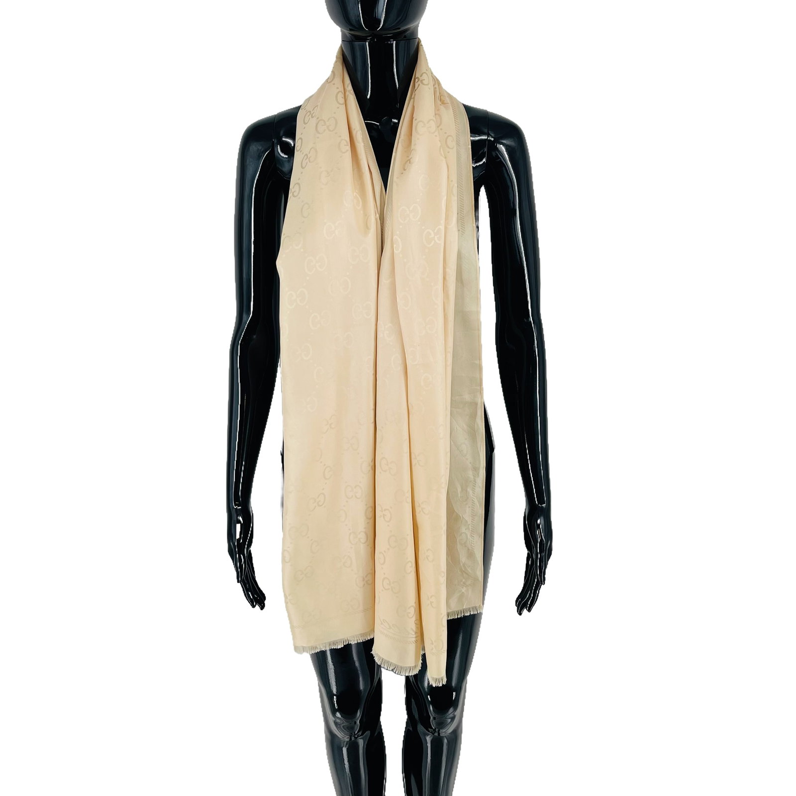 Gucci Beige Logo Silk Scarf - 3