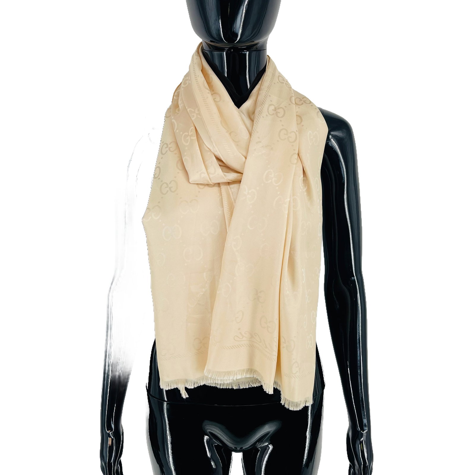 Gucci Beige Logo Silk Scarf - 4