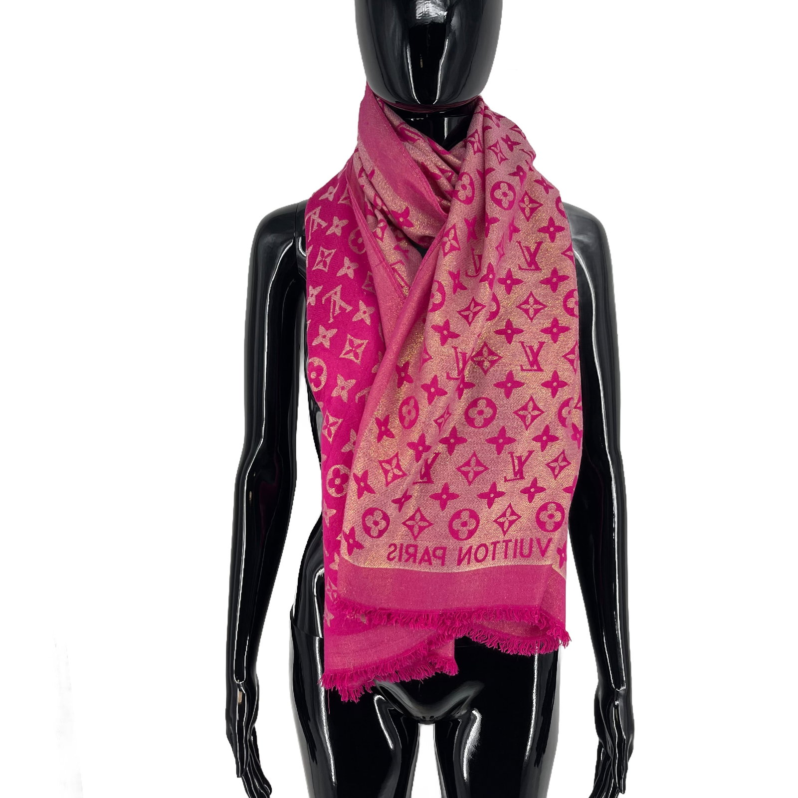 Louis Vuitton Pink Reversible Silk Wool Scarf - 4