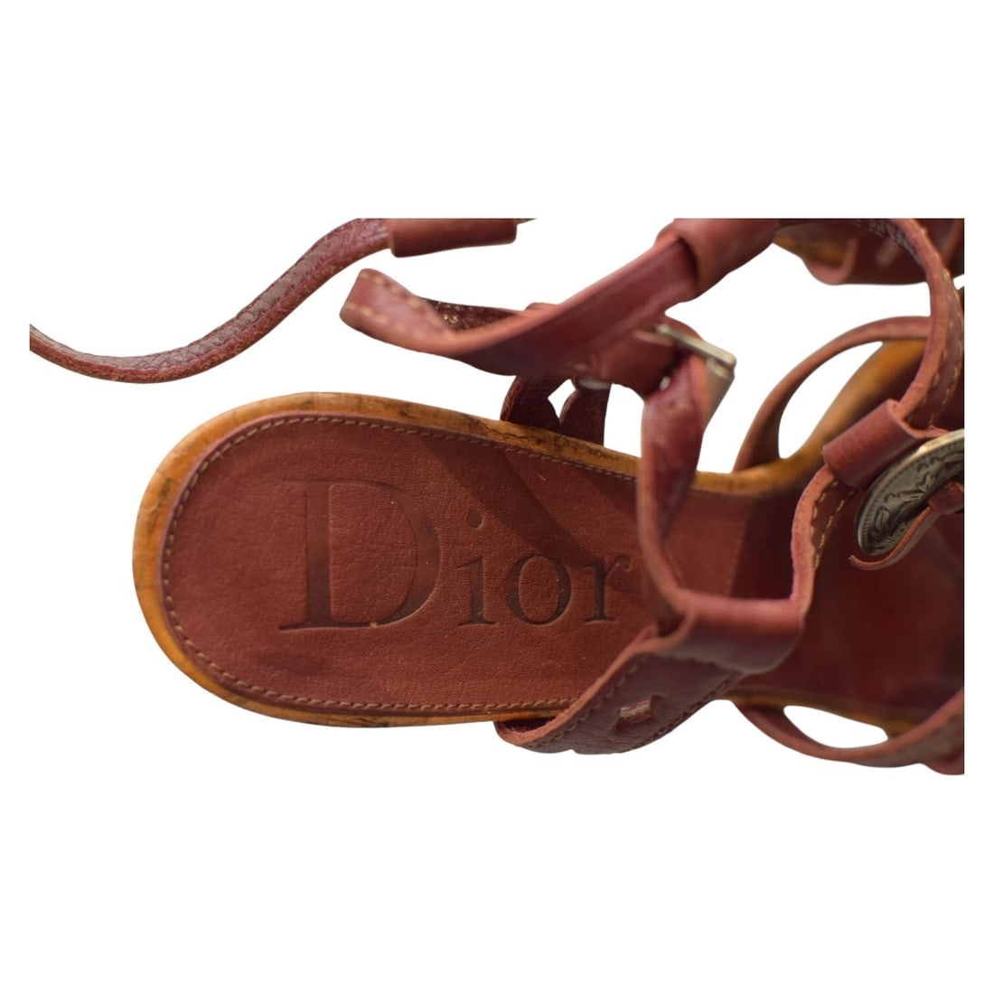 Christian Dior Brown Leather Strappy Sandals Lasercut Embellishments Coin 39 - 11