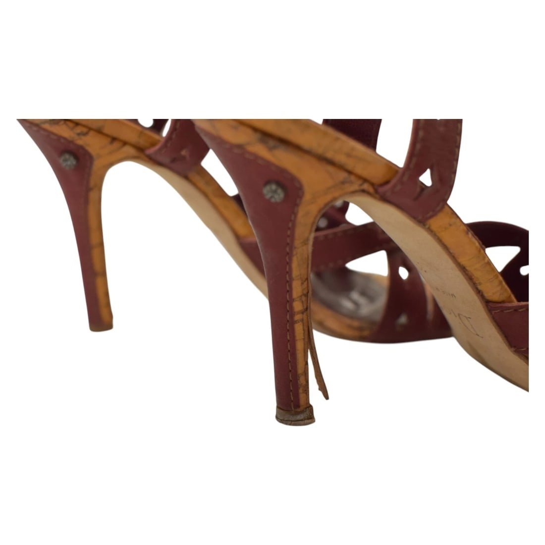 Christian Dior Brown Leather Strappy Sandals Lasercut Embellishments Coin 39 - 6