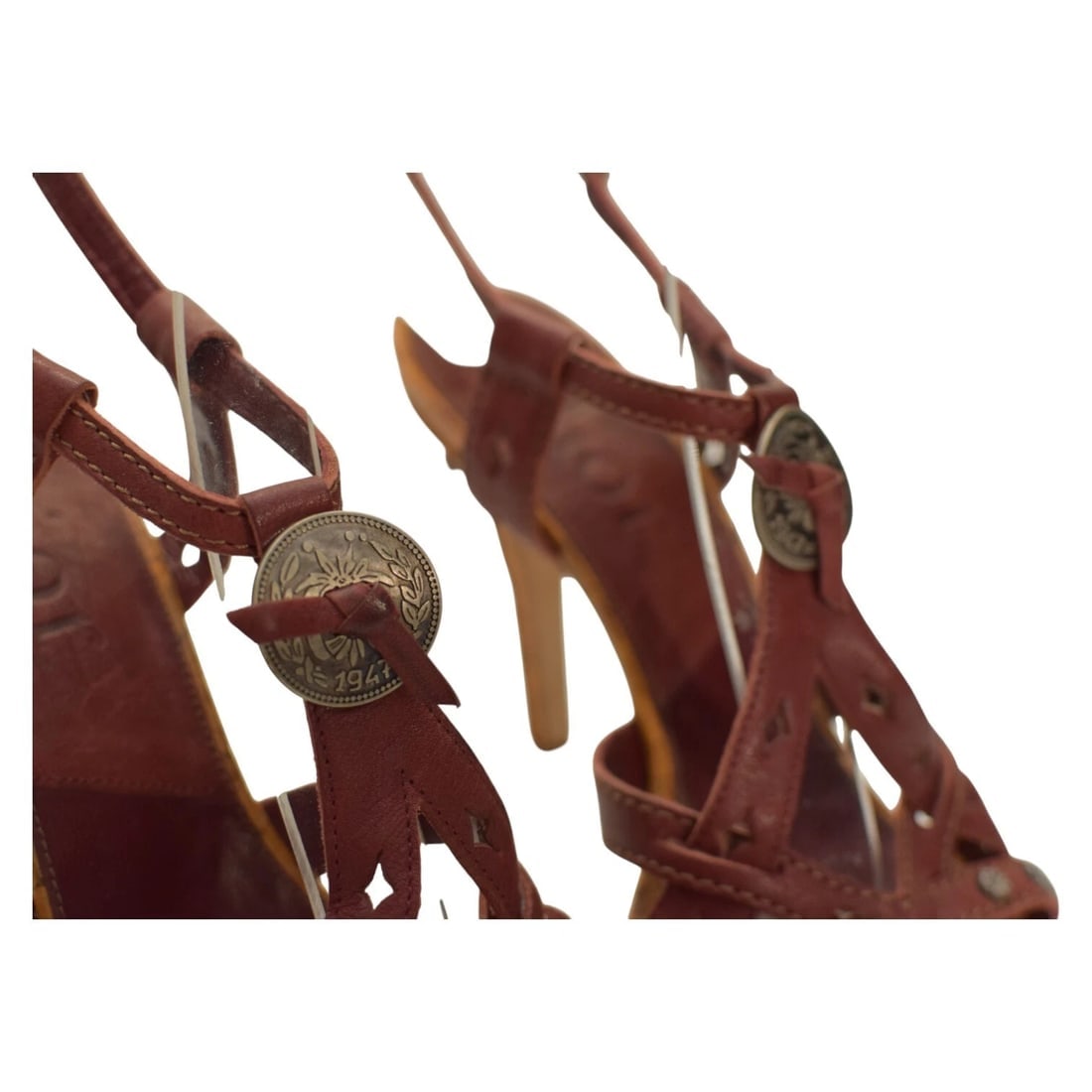 Christian Dior Brown Leather Strappy Sandals Lasercut Embellishments Coin 39 - 8