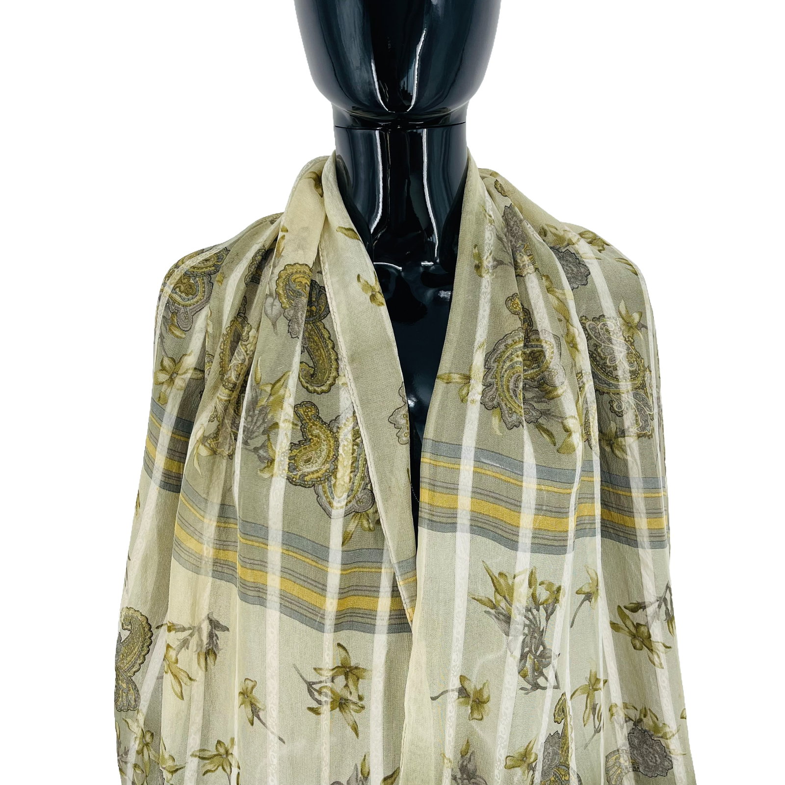 Aquascutum Green Floral 100% Silk Scarf - 2