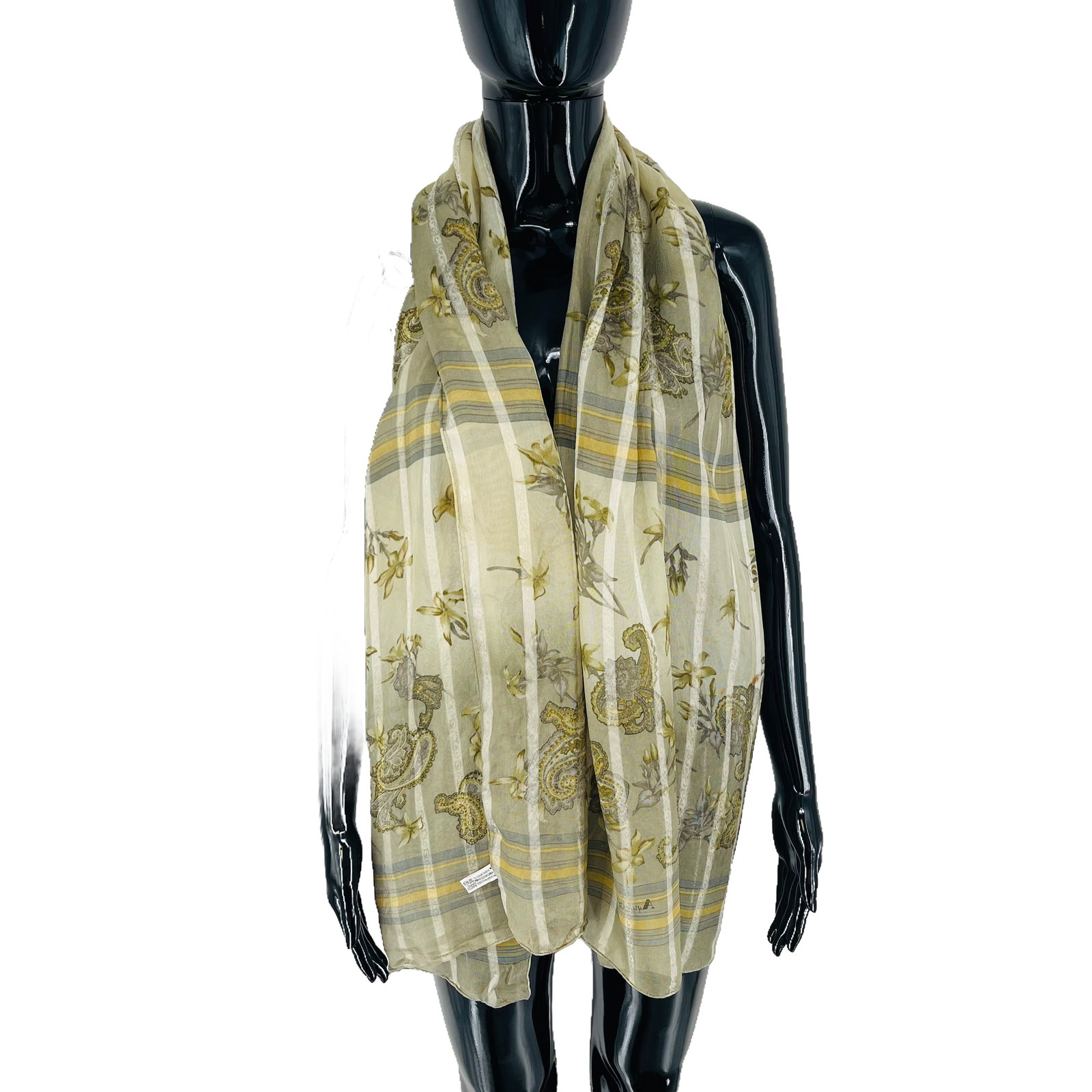 Aquascutum Green Floral 100% Silk Scarf - 3