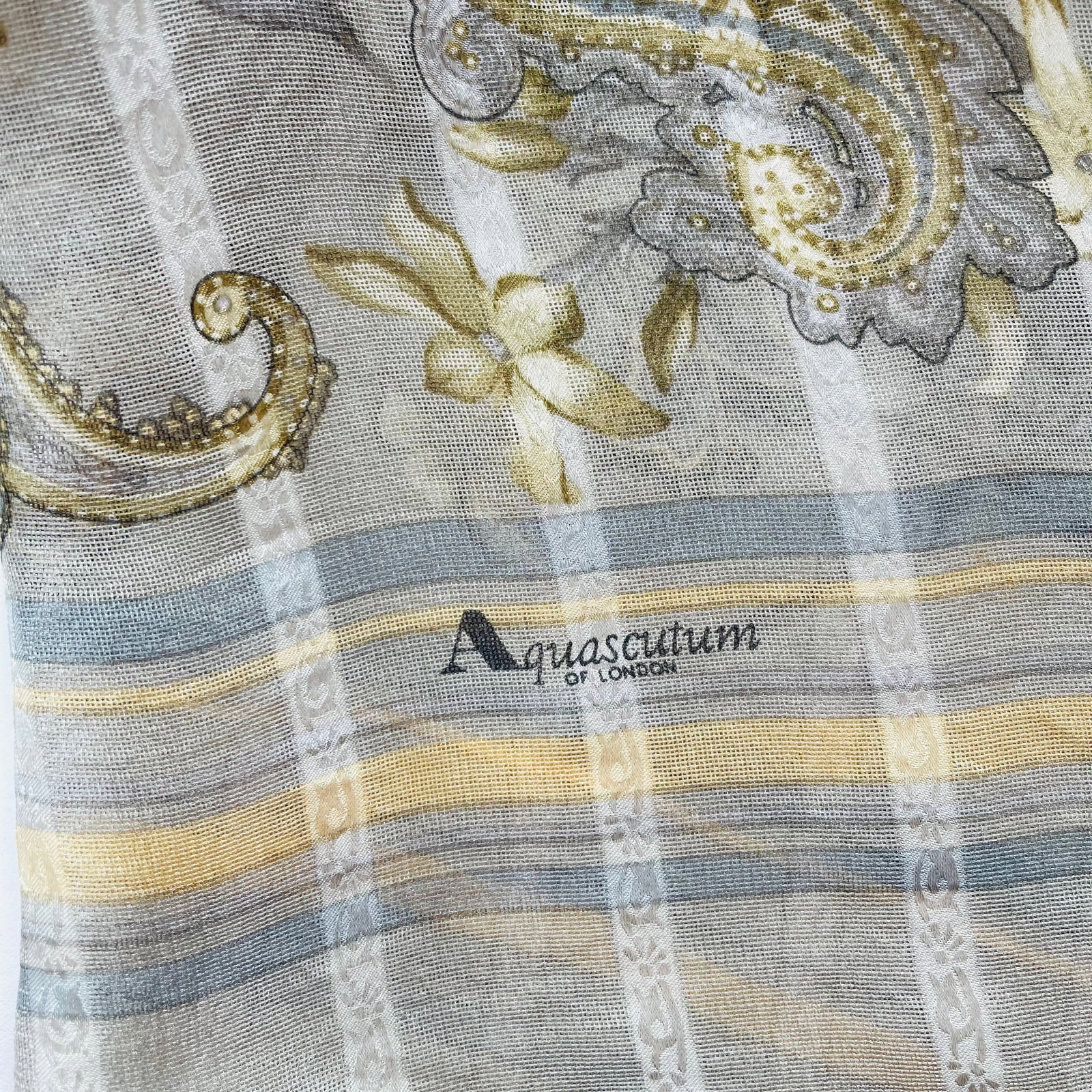 Aquascutum Green Floral 100% Silk Scarf - 5