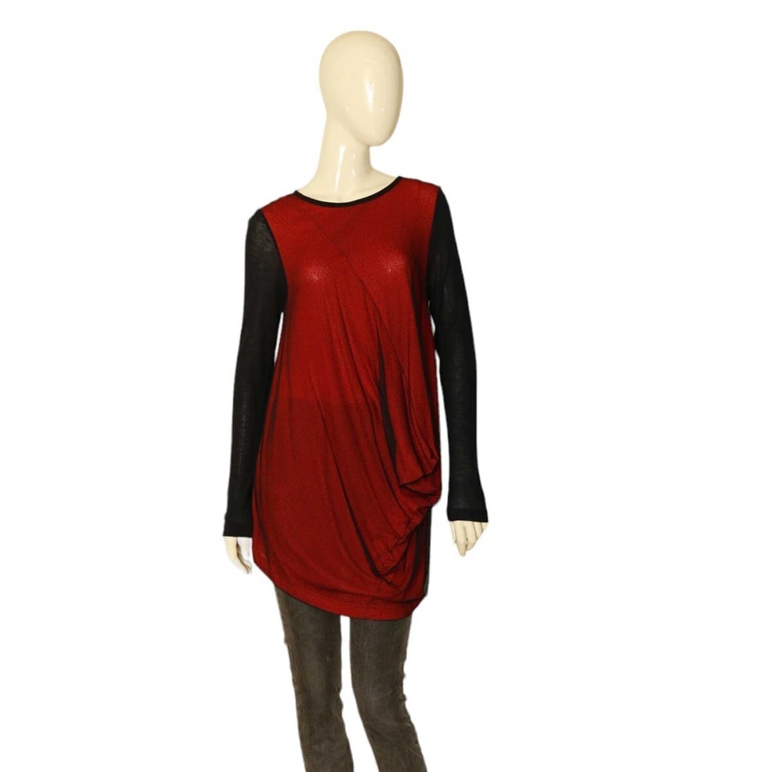 Maria Calderara Red & Black Long Draped Wool Viscose Knit Sweater Top size 2 (1 of 9)