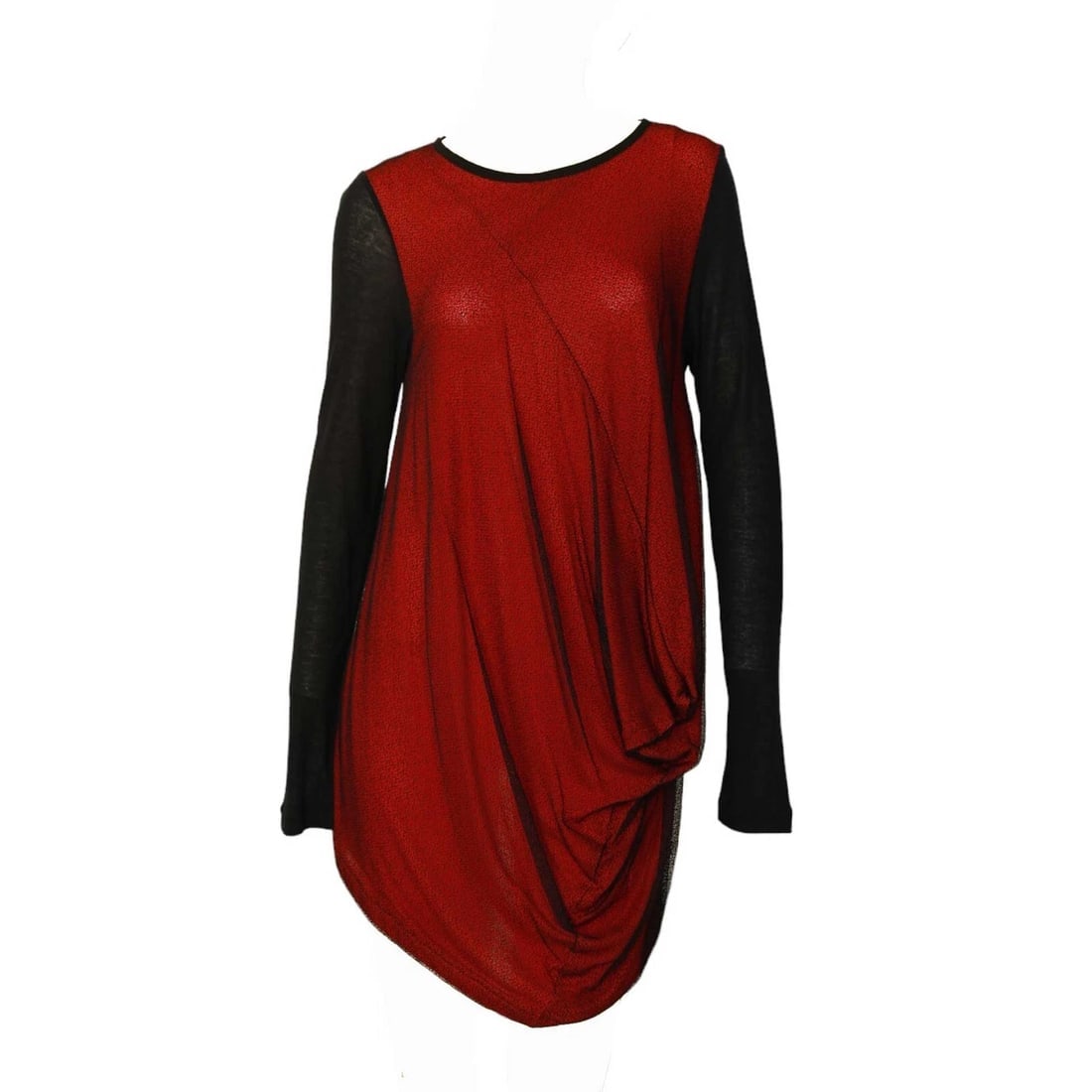 Maria Calderara Red & Black Long Draped Wool Viscose Knit Sweater Top size 2 - 3