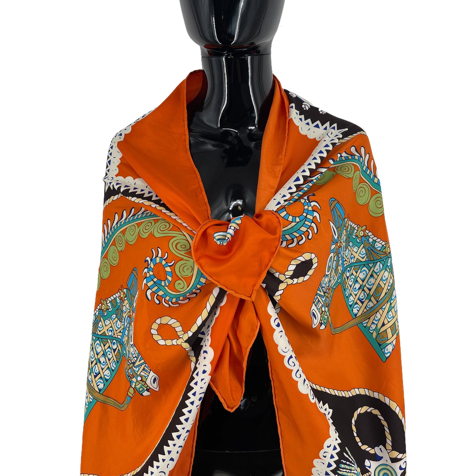 Hermes Orange Printed 100% Silk Scarf - 2