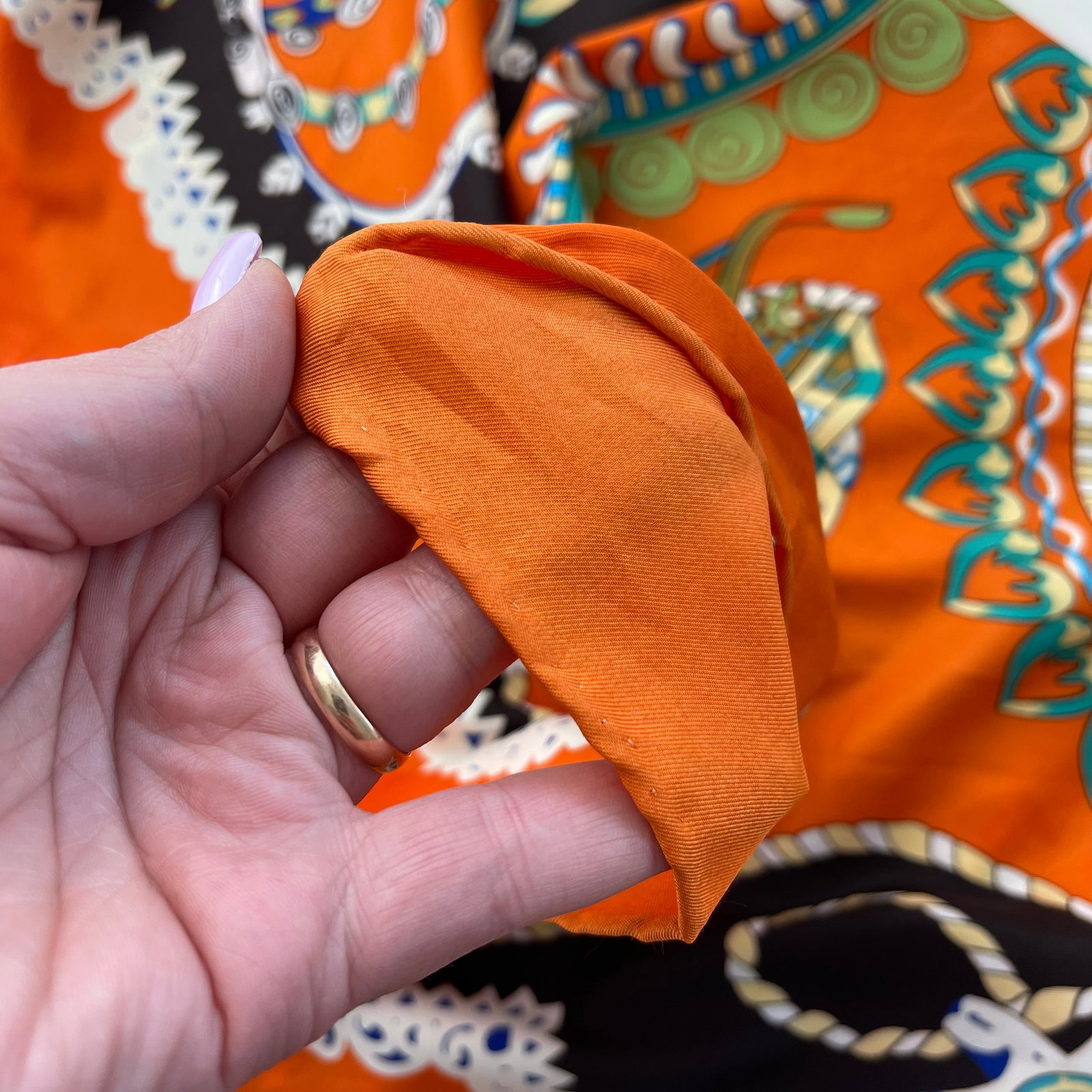 Hermes Orange Printed 100% Silk Scarf - 6