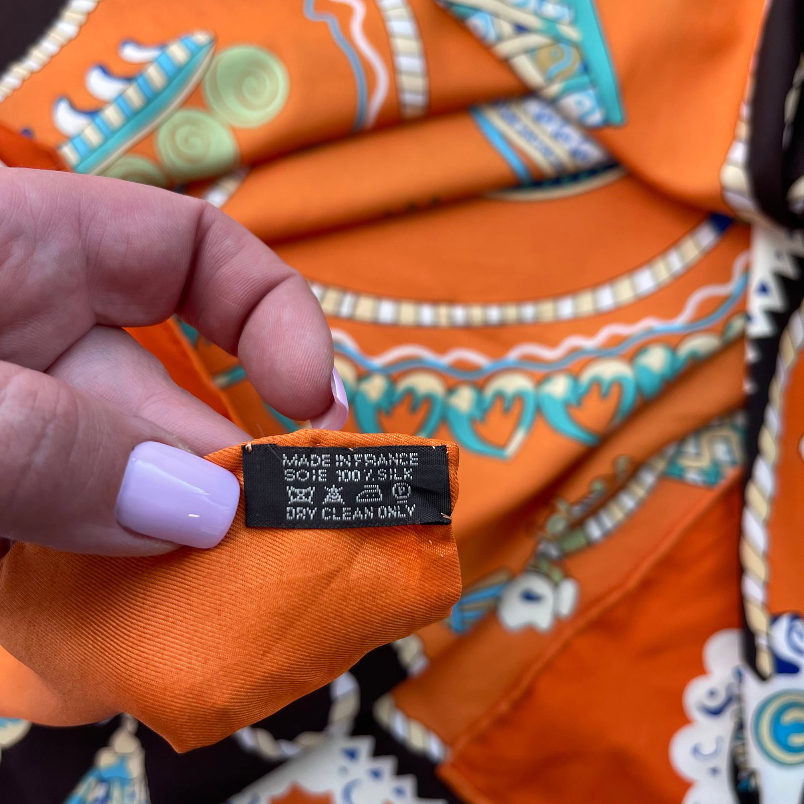 Hermes Orange Printed 100% Silk Scarf - 7