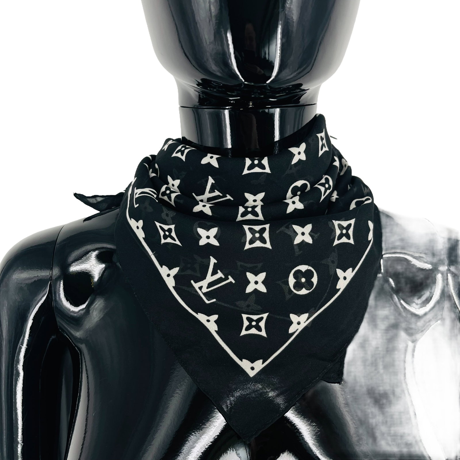 Louis Vuitton Black Monogram 100% Silk Scarf - 2