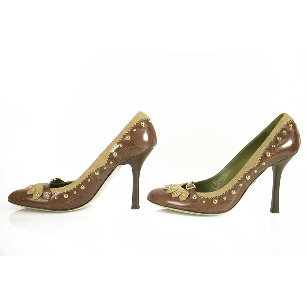 Dsquared 2 Croco Embossed Brown Leather Studs Moccasin Pumps Heels Shoes 40 - 4