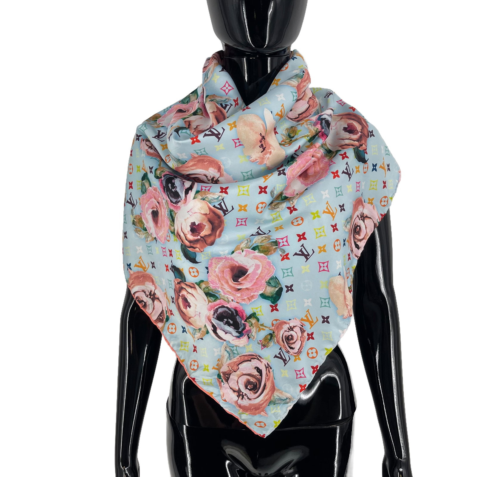 Louis Vuitton Blue Printed 100% Silk Scarf - 2