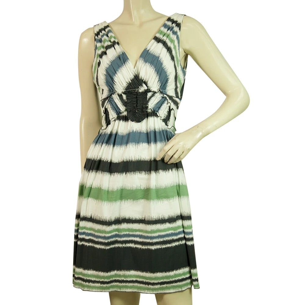BCBG Max Azria Blue Green Gray Stripes Sleeveless Mini Length Dress size XS: Title: BCBG Max Azria Blue Green Gray Stripes Sleeveless Mini Length Dress size XS Description:BCBG Max Azria Blue Green Gray Stripes Sleeveless Mini Length Dress size XS This magnificent dress is