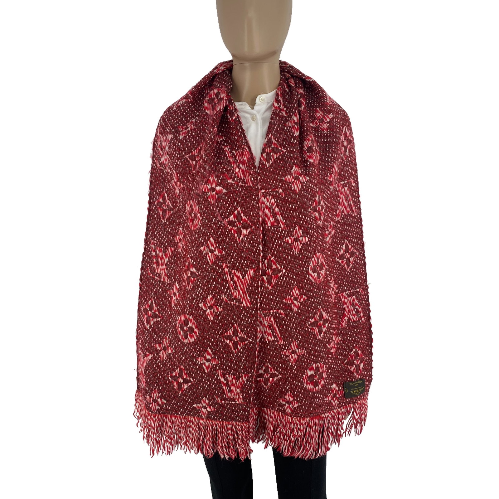 Louis Vuitton Bright Red & White Thick Wool & Silk Scarf - 3